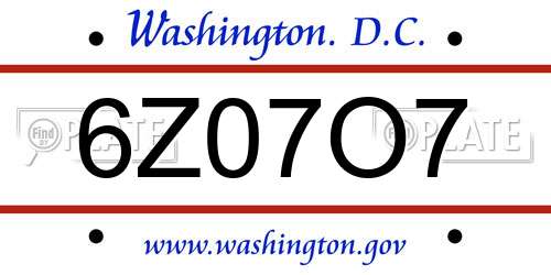 6Z07O7 District Of Columbia License Plate