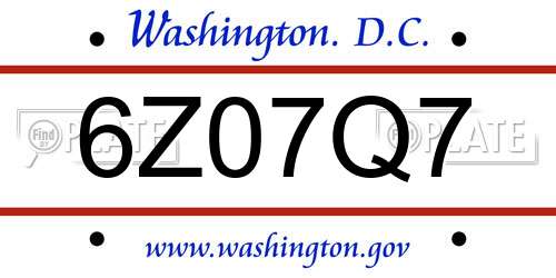 6Z07Q7 District Of Columbia License Plate