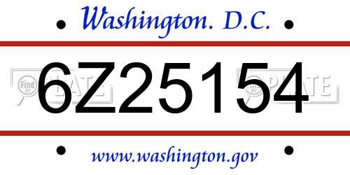 6Z25154 District Of Columbia License Plate