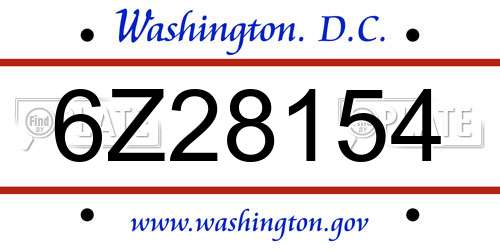 6Z28154 District Of Columbia License Plate