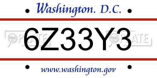 6Z33Y3 District Of Columbia License Plate