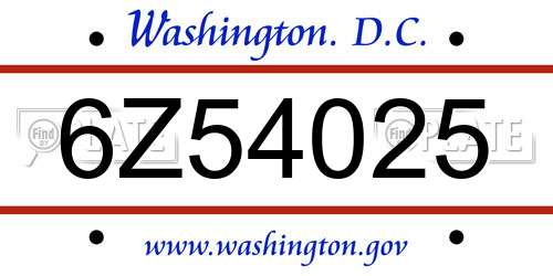6Z54025 District Of Columbia License Plate