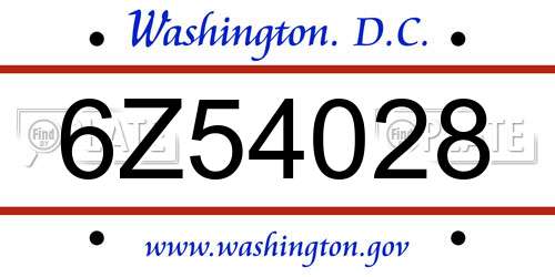 6Z54028 District Of Columbia License Plate