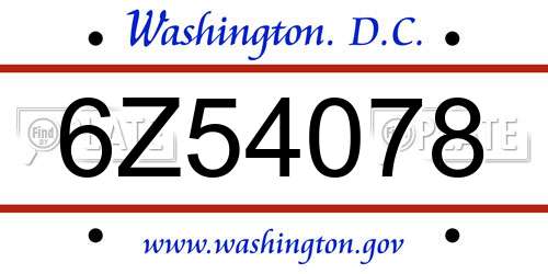 6Z54078 District Of Columbia License Plate