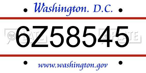 6Z58545 District Of Columbia License Plate