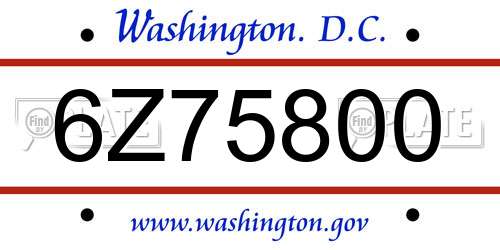 6Z75800 District Of Columbia License Plate