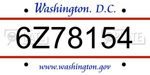 6Z78154 District Of Columbia License Plate