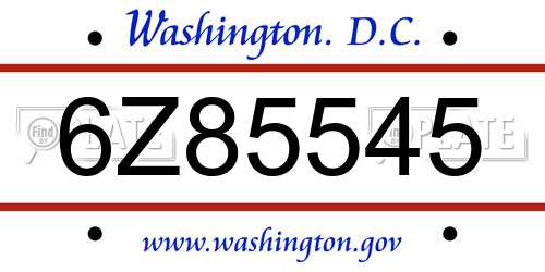 6Z85545 District Of Columbia License Plate