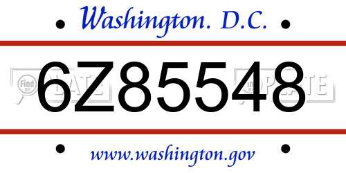 6Z85548 District Of Columbia License Plate