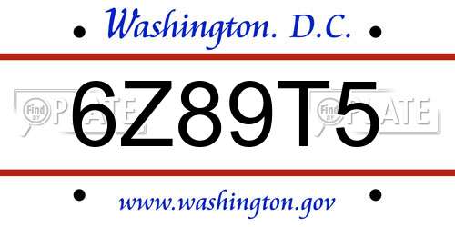 6Z89T5 District Of Columbia License Plate