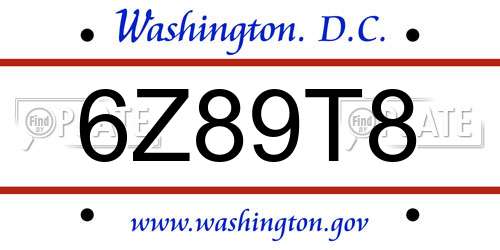 6Z89T8 District Of Columbia License Plate
