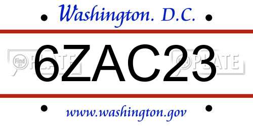 6ZAC23 District Of Columbia License Plate