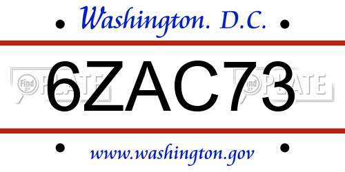 6ZAC73 District Of Columbia License Plate