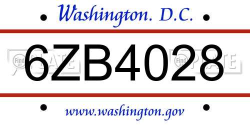 6ZB4028 District Of Columbia License Plate