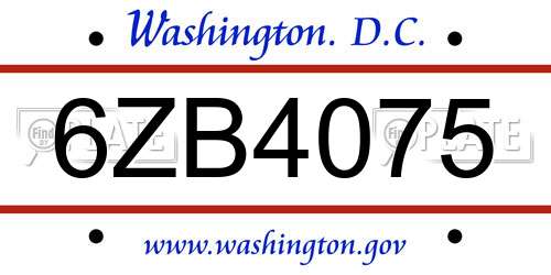 6ZB4075 District Of Columbia License Plate