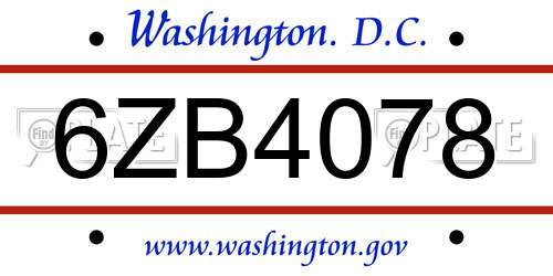 6ZB4078 District Of Columbia License Plate