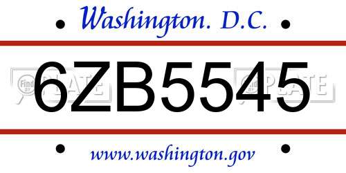 6ZB5545 District Of Columbia License Plate