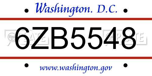 6ZB5548 District Of Columbia License Plate
