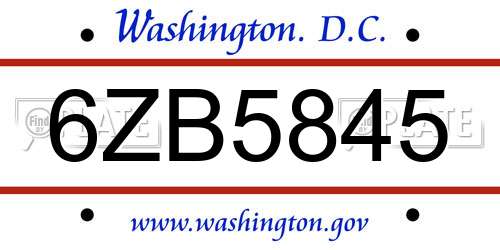 6ZB5845 District Of Columbia License Plate