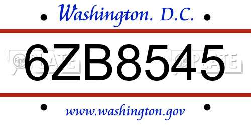 6ZB8545 District Of Columbia License Plate