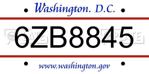 6ZB8845 District Of Columbia License Plate