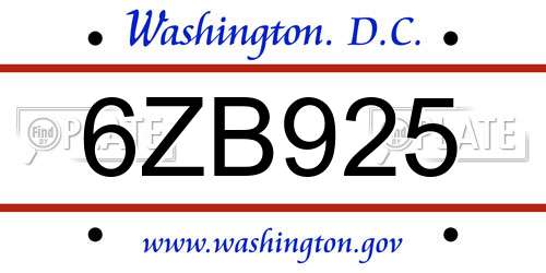 6ZB925 District Of Columbia License Plate