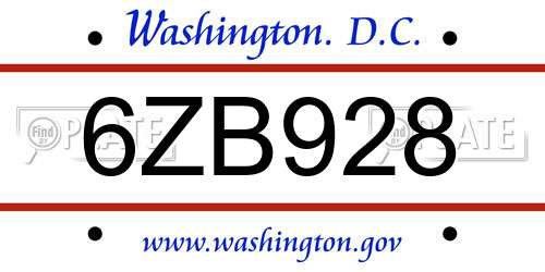 6ZB928 District Of Columbia License Plate