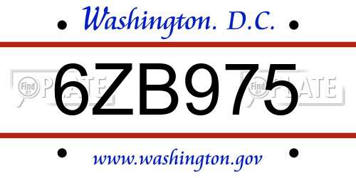 6ZB975 District Of Columbia License Plate