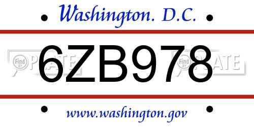 6ZB978 District Of Columbia License Plate
