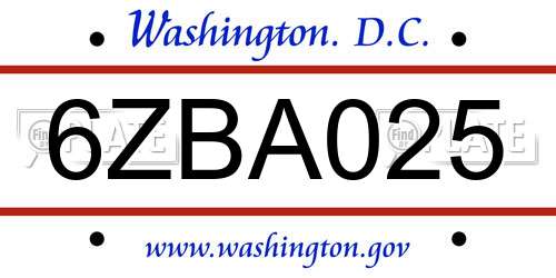 6ZBA025 District Of Columbia License Plate