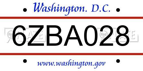 6ZBA028 District Of Columbia License Plate