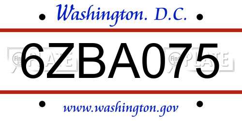 6ZBA075 District Of Columbia License Plate