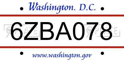 6ZBA078 District Of Columbia License Plate