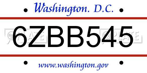 6ZBB545 District Of Columbia License Plate