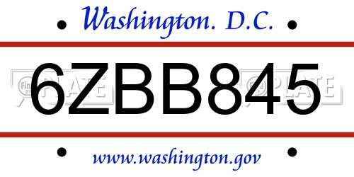6ZBB845 District Of Columbia License Plate