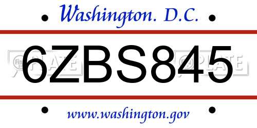 6ZBS845 District Of Columbia License Plate
