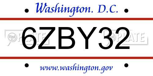 6ZBY32 District Of Columbia License Plate