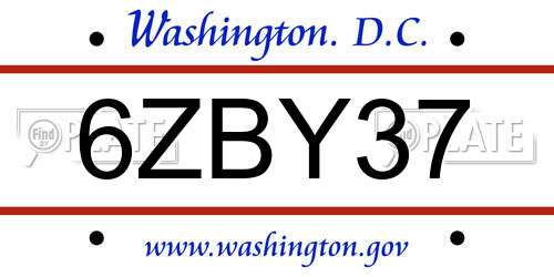 6ZBY37 District Of Columbia License Plate