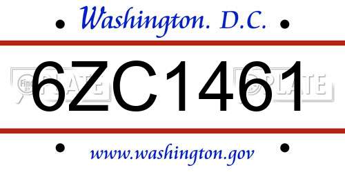 6ZC1461 District Of Columbia License Plate