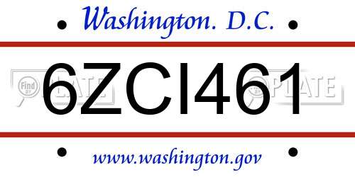 6ZCI461 District Of Columbia License Plate