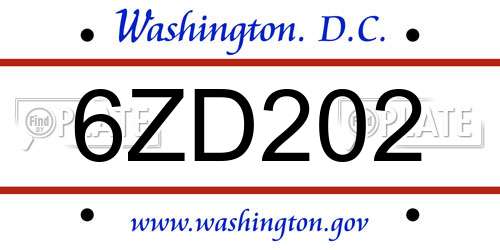 6ZD202 District Of Columbia License Plate