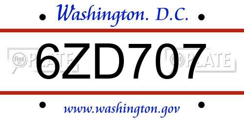 6ZD707 District Of Columbia License Plate