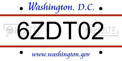 6ZDT02 District Of Columbia License Plate