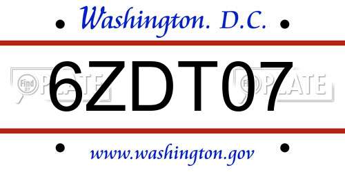 6ZDT07 District Of Columbia License Plate
