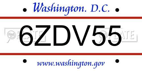 6ZDV55 District Of Columbia License Plate