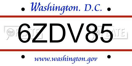 6ZDV85 District Of Columbia License Plate