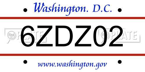 6ZDZ02 District Of Columbia License Plate