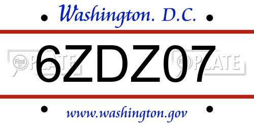 6ZDZ07 District Of Columbia License Plate