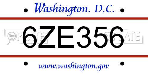 6ZE356 District Of Columbia License Plate