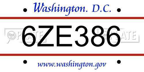 6ZE386 District Of Columbia License Plate